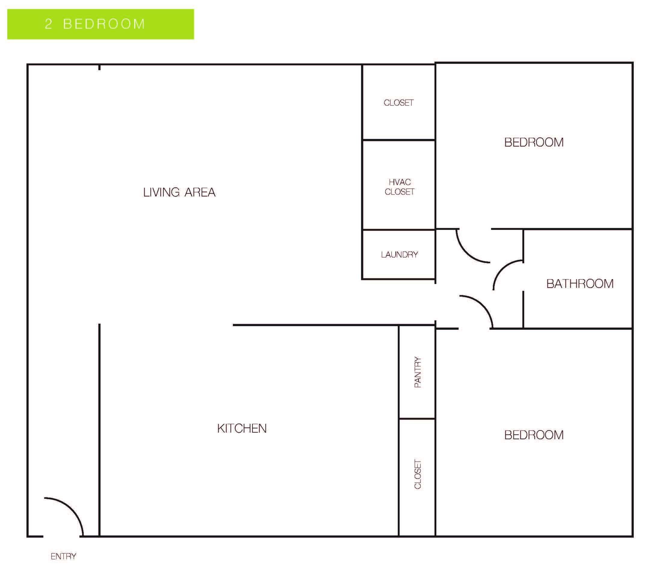 Floor plan for 2 beds, 1 bath, 754 sqft